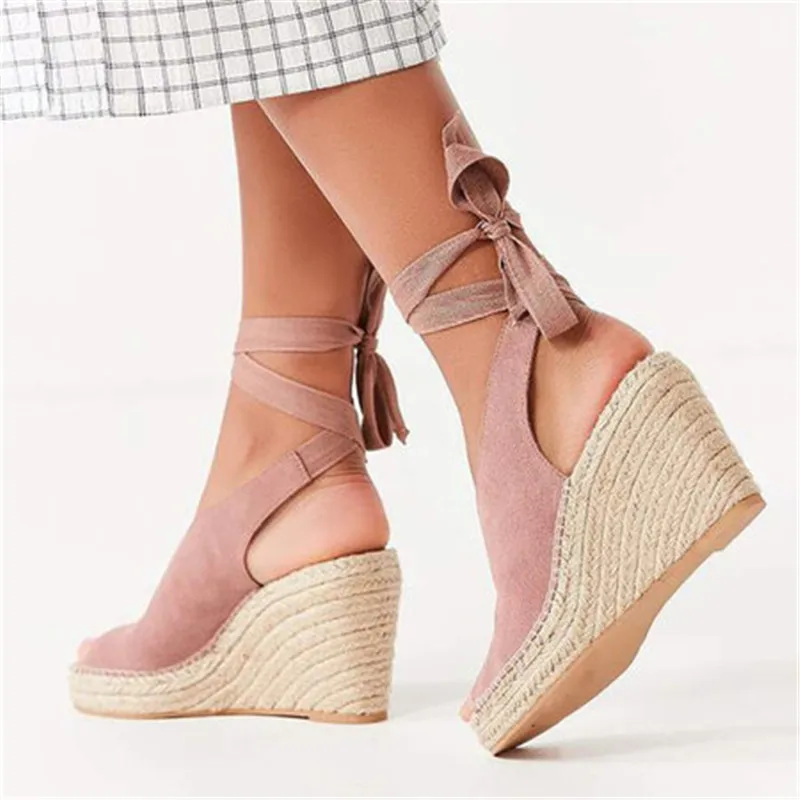 

Litthing Women's Espadrille Ankle Strap Sandals Lace Up Slippers Ladies Womens Casual Shoes Flax Hemp Gladiator Pumps Platform