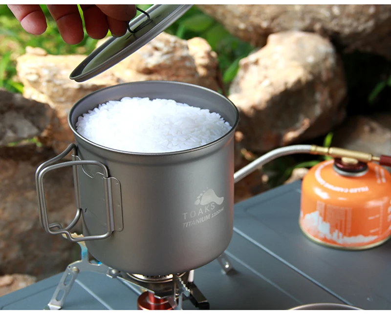 Copo de Titânio Acampamento ao ar Copo de Titânio para Acampamento ao ar Utensílios de Mesa Toaks Ultraleve Livre Fogão para Caça Esportes Pot-1100 1100ml 11 ao ar livre fogão copo de titânio