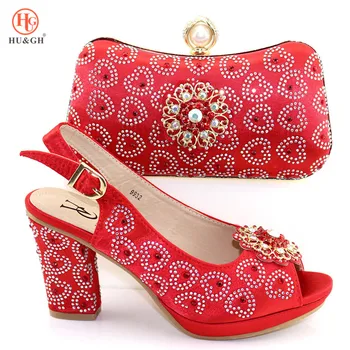 

2019 New Red Color Shoe and Matching Bag for Nigeria Party African Wedding Shoes and Bag Set Italian Women Wedding Shoes and Bag