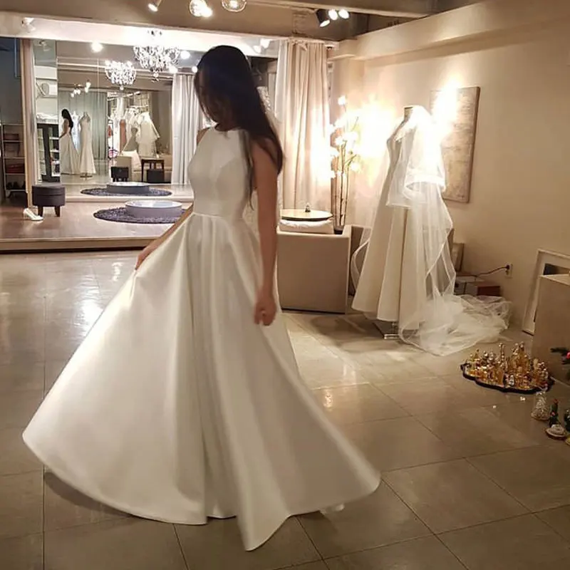 

vestidos novias boda Wedding Dresses Satin Wedding Bridal Gowns vestido de noiva sheer beach wedding guest hochzeitskleid