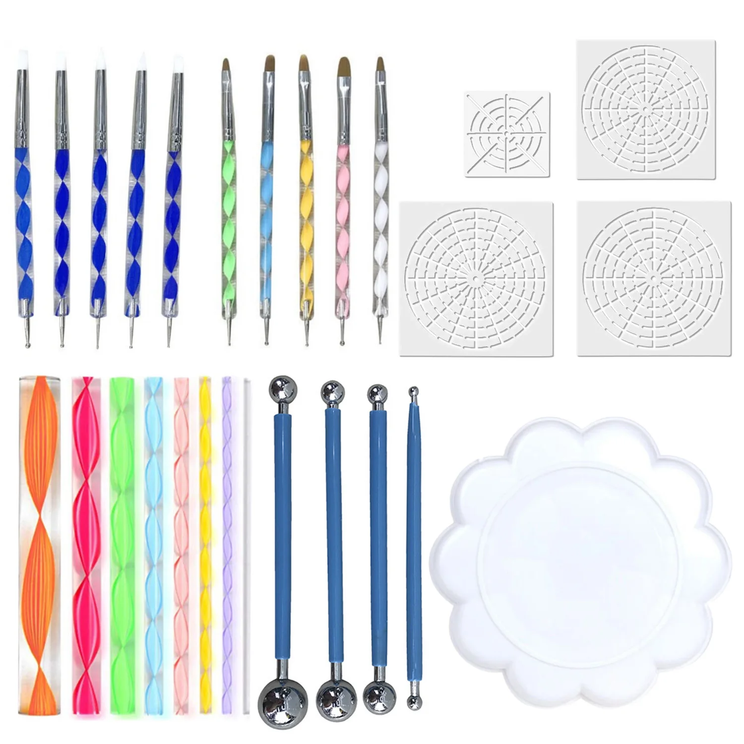 

27pcs Mandala Dotting Tools Set Dotting Pens Mandala Stencil Ball Stylus Paint Tray for Painting Rocks Drawing Drafting