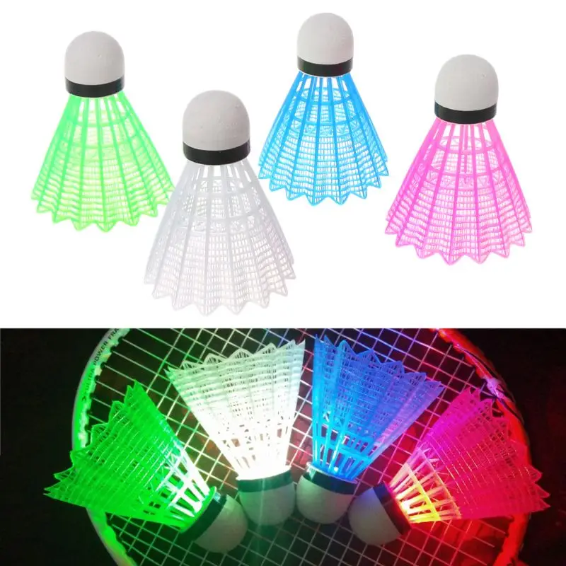 Colored Plastic LED Luminous Badminton Dark Night Glow Lighting Shuttlecock 4pcs badminton shuttlecock badminton ball