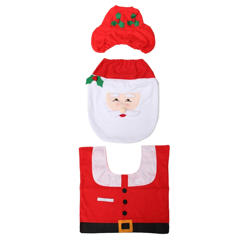 3pcs Cute Snowman Christmas Santa Claus Toilet Seat Cover With Rug Set Bathroom Home Decoration Christmas Gifts