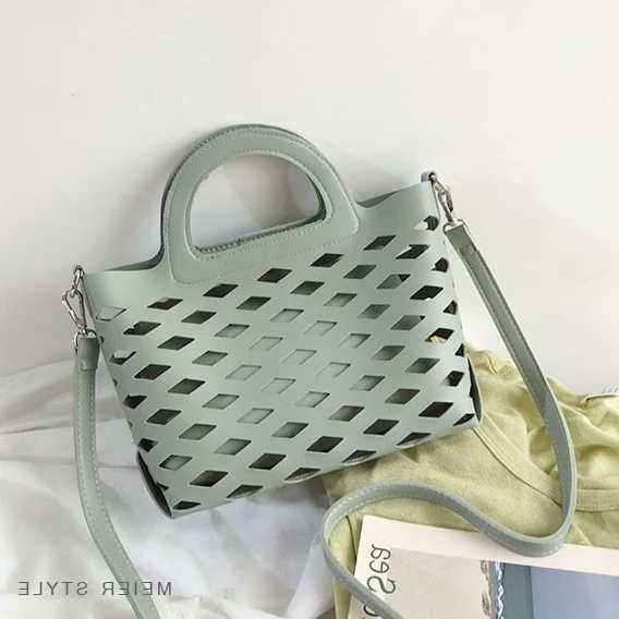 

Casual Women Composite Bags PU Leather Hollow ladies Handbags Summer Beach Bags female Shoulder Bags small bolsa feminina black