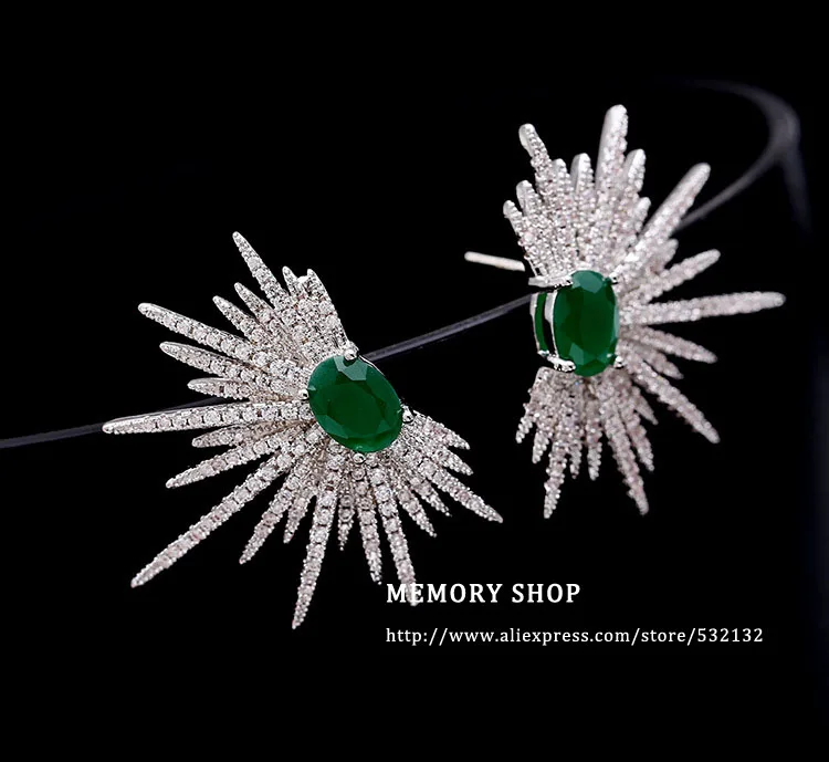 Мода сверкающих AAA кубического циркония звезды Подсолнечника Форме зеленый камень серьги Для женщин Jewelry аксессуары