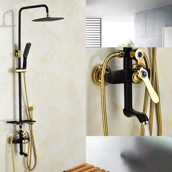 

European-style black shower faucet bathroom copper American-style hotel wall-mounted shower set