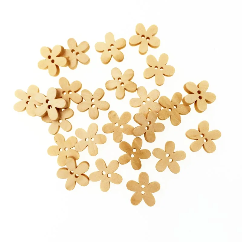 

100pcs Flower DIY Wooden Buttons For Clothing Decoration Buttons Scrapbooking Accessories Sewing Craft Supplies Botao 15mm
