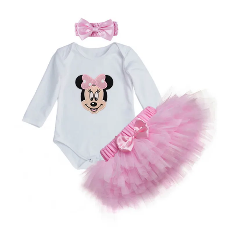 

Pink Bow Baby Girls Birthday Clothing Sets 3Pcs Long Sleeve Romper Tutu Princess Skirt Newborn Girls Kids Clothes Baby Suit