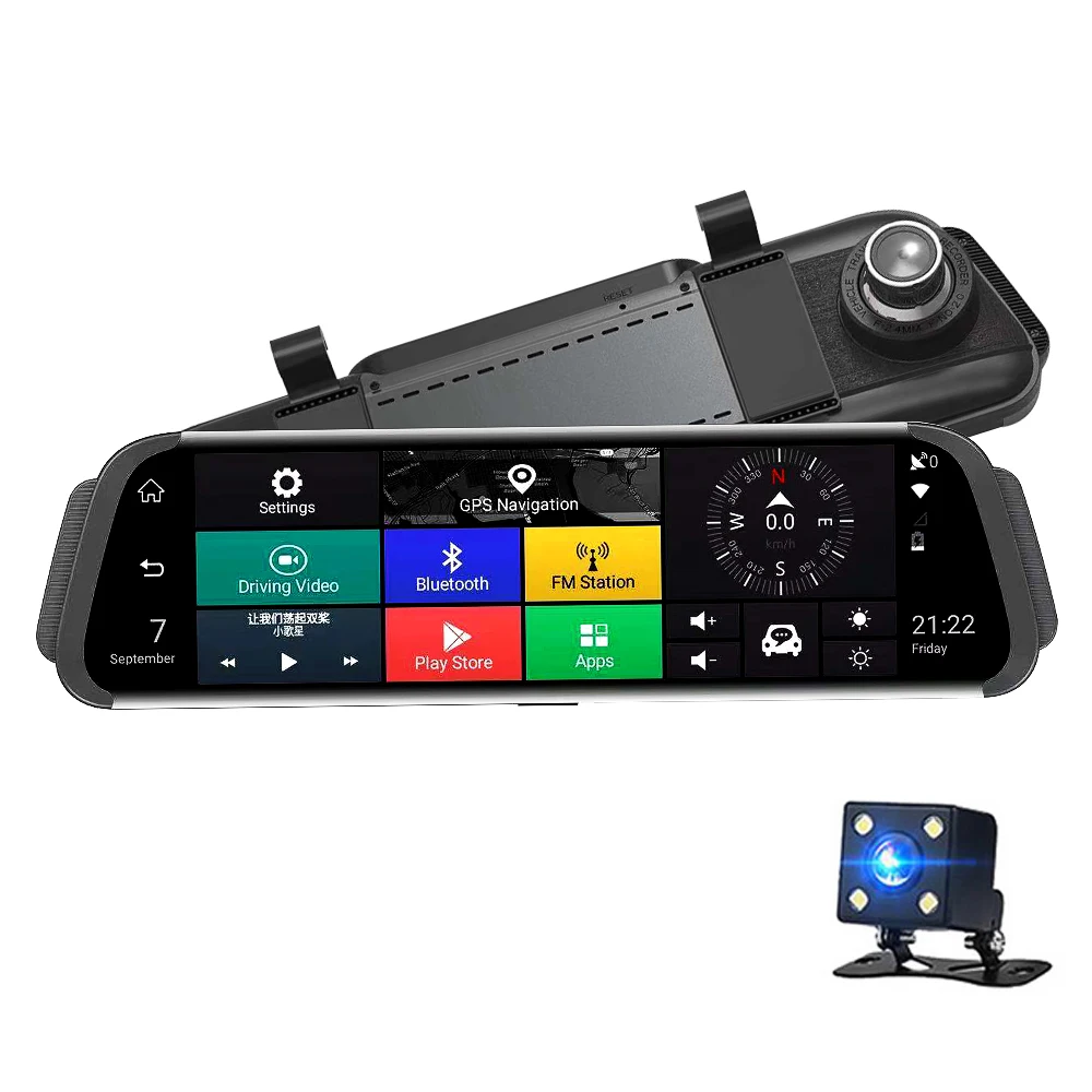 YANTU 10\ 4G Android Car mirror video Camera GPS Navigation ADAS FHD 1080P Dash camera with 720P rear cam WiFi monitoring DVR