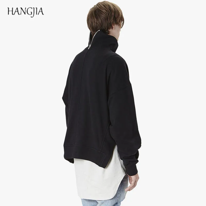 High Collar Terry Pullover Justin Bieber High Street Oversized Back Zipper Side Split Sweatshirt Mens Hip-hop Urban Clothing