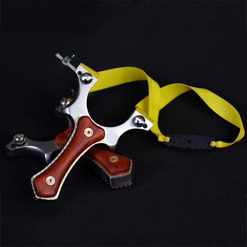 

Hunting Slingshot Stainless Steel Head+ Wood Patch Handle Catapult Outdoor Shooting Sling Shot with Elastic Flat Rubber Band