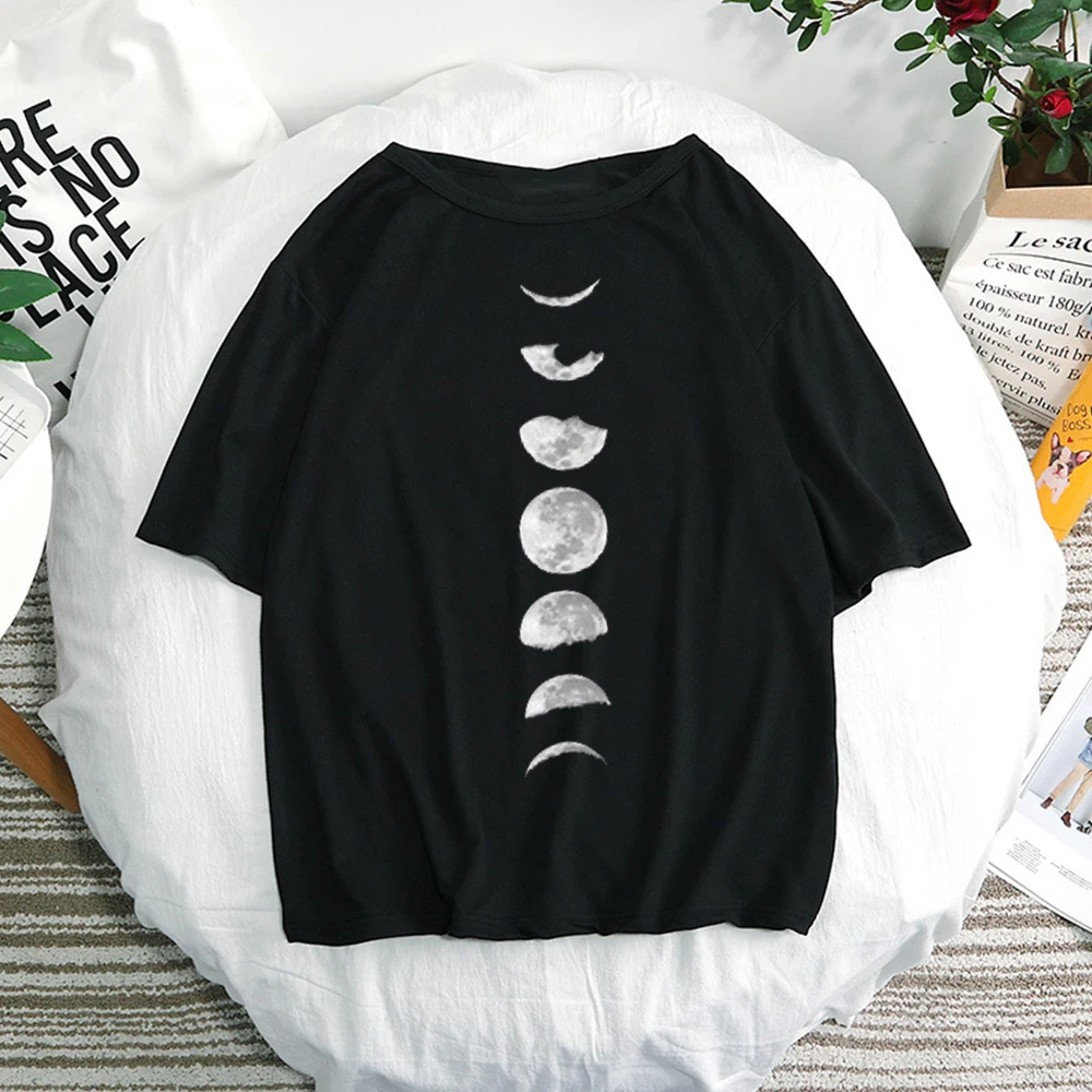 

2019 new summer moon white pink funny print tshirts women cotton Short sleeve top graphic Fashion casual female clothes Harajuku