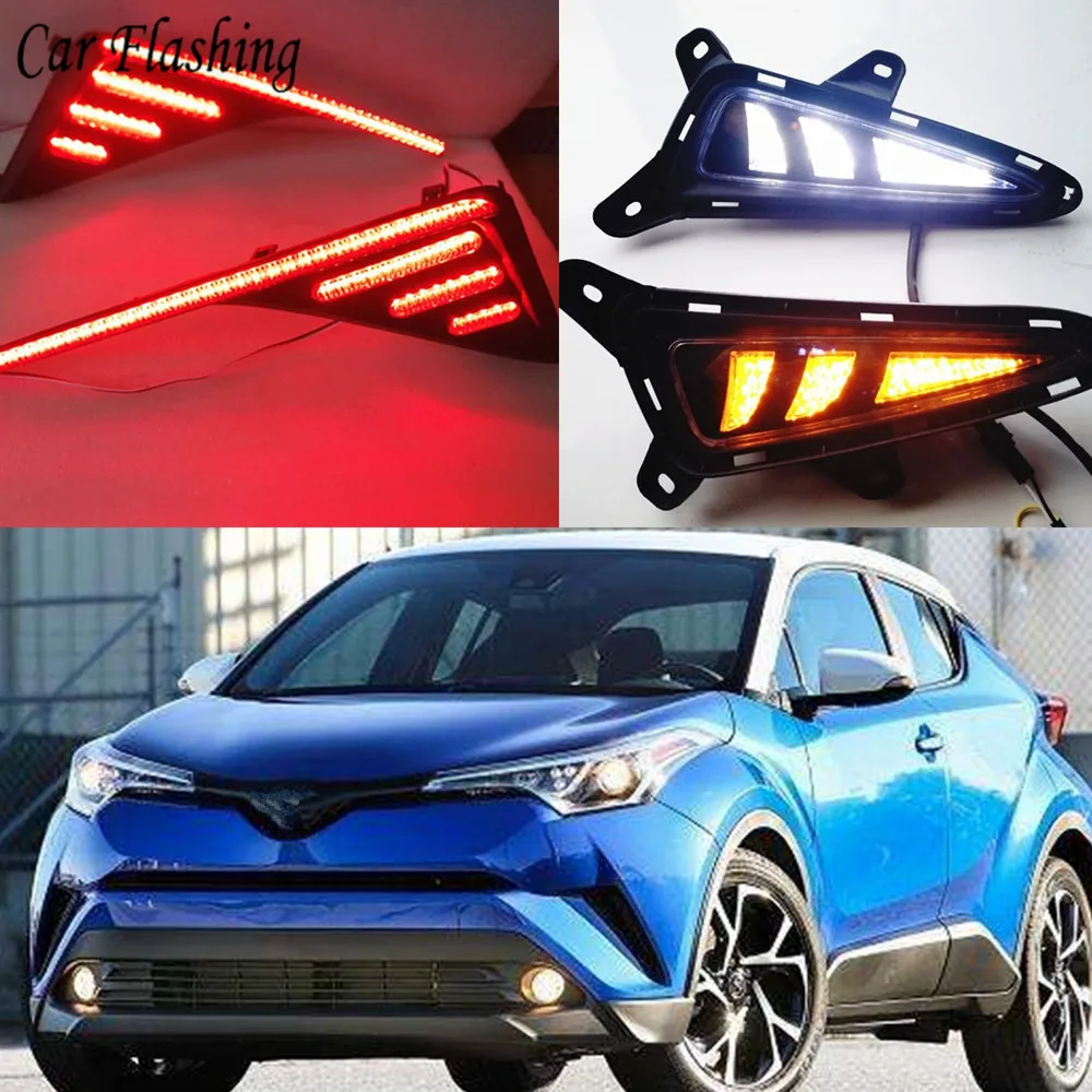 1 комплект для TOYOTA C HR ЧР 2016 2019 светодиодный DRL Габаритные огни и задний бампер