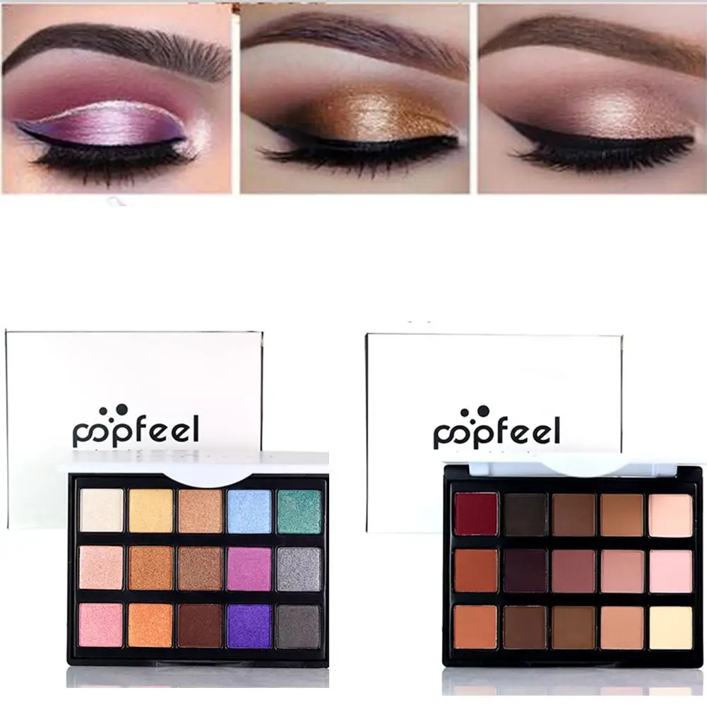 

Popfeel 15 Colors Cosmetics Matte Shimmer Eye Shadow Palette Nude Eyeshadow Glitter Eyelid Waterproof Natural Makeup Tools TSLM1