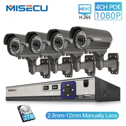 MISECU 1080 P 4CH HD NVR комплект POE 48 V 2MP POE 42 шт ИК 2,8-12 мм вручную зум-объектив Камера Водонепроницаемый P2P Onvi комплект системы видеонаблюдения