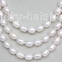 Натуральный 16-1" 3 ряда барокко белый удлиненный пресноводный жемчуг ожерелье слово оптом mujer для женщин серебро-ювелирные изделия