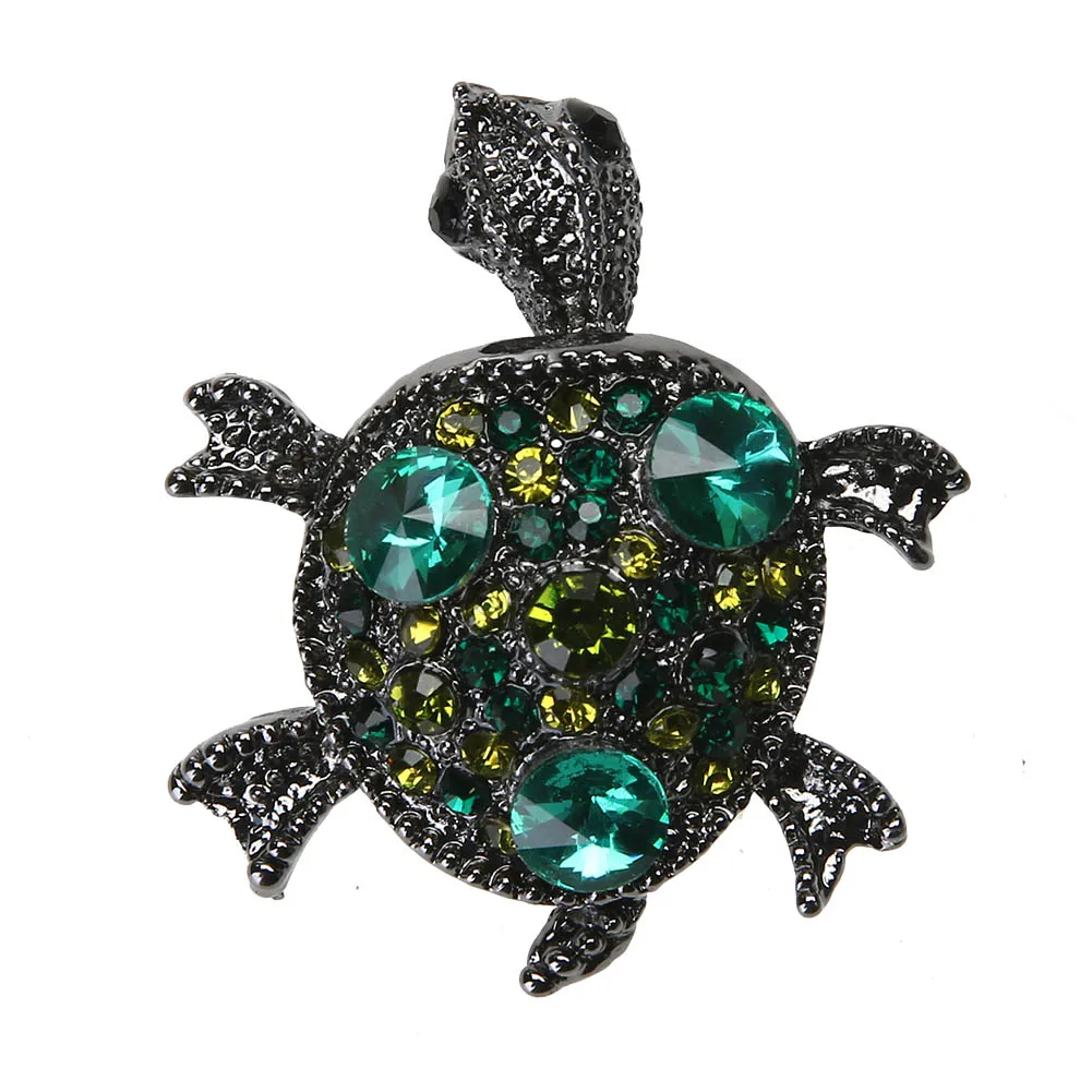 Retro Boho Natural Green Stone Turtle Brooch Pins Women Steampunk