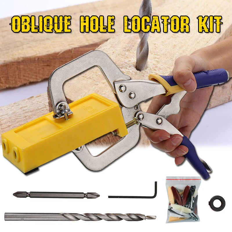 

2018 New Double drill Oblique Hole Locator Kit Woodworking Puncher Electric Drill Positioning Tool Pockets Hole Jig