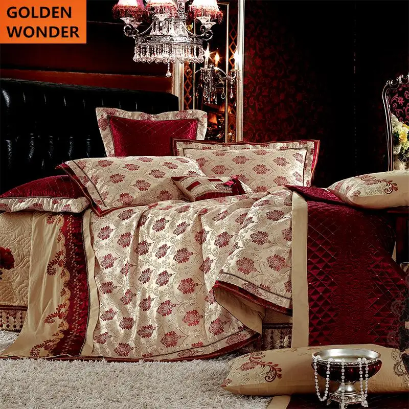 Luxury Home Textile Wedding Satin Jacquard Ten Pieces Bedding Set Bed