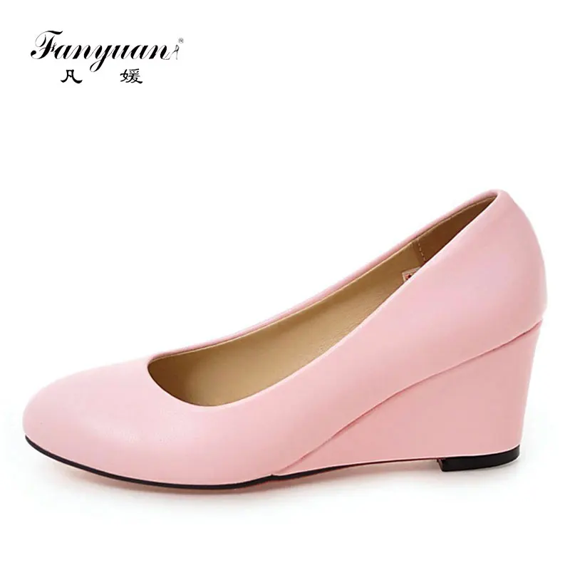 

Fanyuan Fashion Solid Shallow Slip-On pumps Spring/Autumn Wedges High Heels Women Casual Shoes Concise Elegant Party Shoes