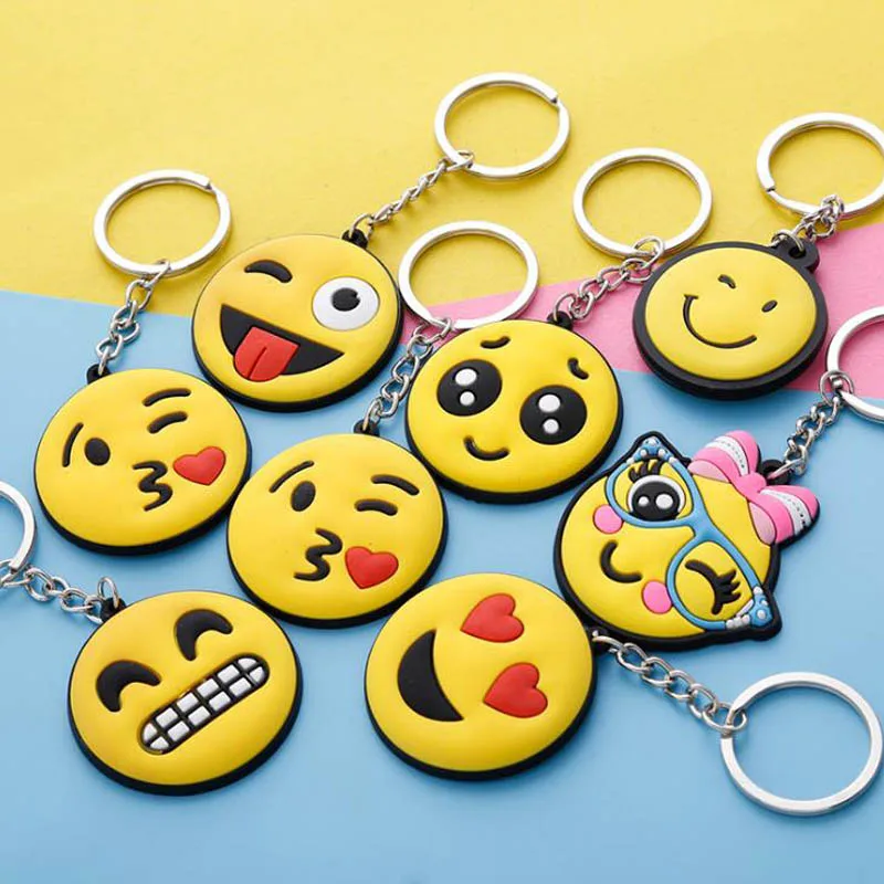 

Cute Key Cover Emoji Smile Stool Amusing Cartoon Keychain Jewelry Head Yellow Face Silicone Key Chain Ring Holder porte clef