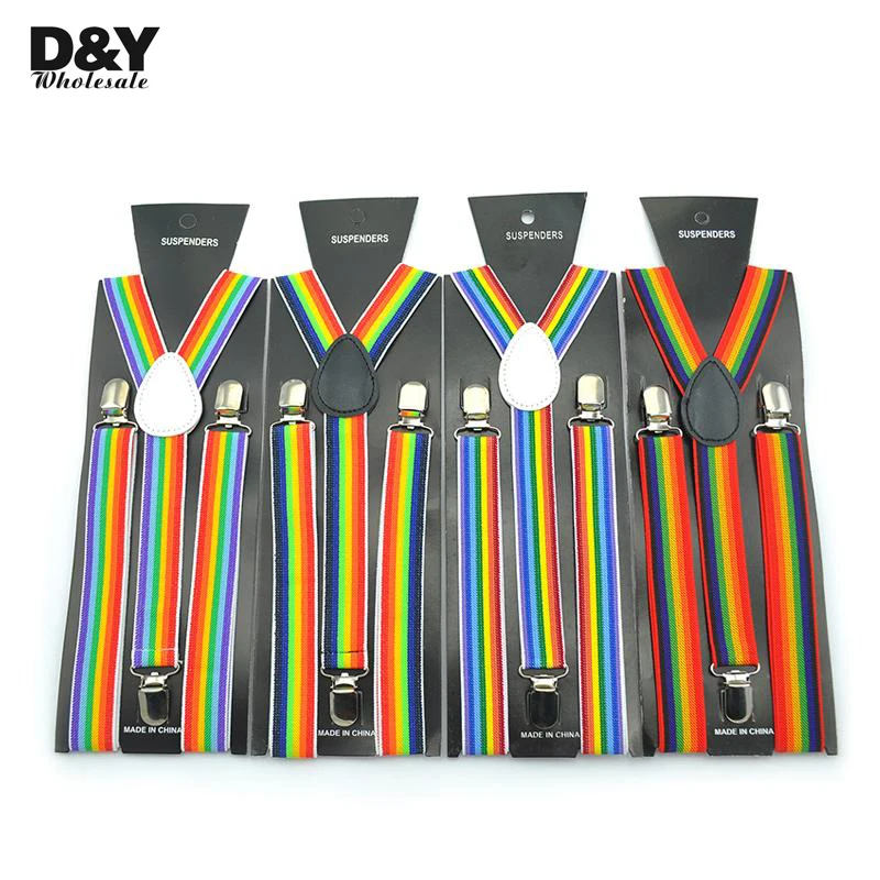 Unisex Men's Rainbow Stripes Gay Pride Gothic Adjustable Y-Back Suspenders-New Unisex Men's Rainbow Stripes Gay Pride Gothic Adjustable Y-Back Suspenders-New