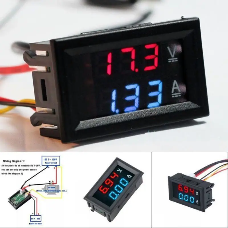 

DC 0-100V,0-10A Car Voltmeter Ammeter tester Panel LED Dual LCD Digital Display2/3 wires Current Voltage Monitor Volt Amp meter