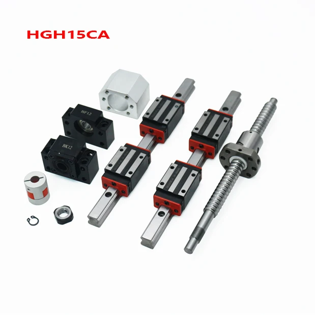 HGH15 2 комплекта линейных рельсов HGR15 с HGH15CA или HGW15CC+ 1 комплект шариковых винтов SFU1605 любой длины+ шариковый винт supportBK/BF12+ 1 муфты