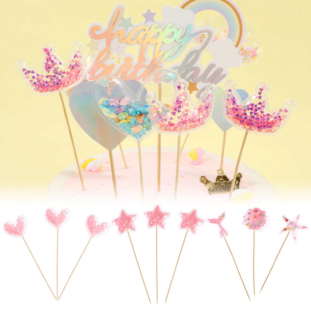 

Fashion Bling Fairy Transparent Glitter Star Love Inserts Crown Cloud Shiny Cake Topper Birthday Theme Valentine Party Decor