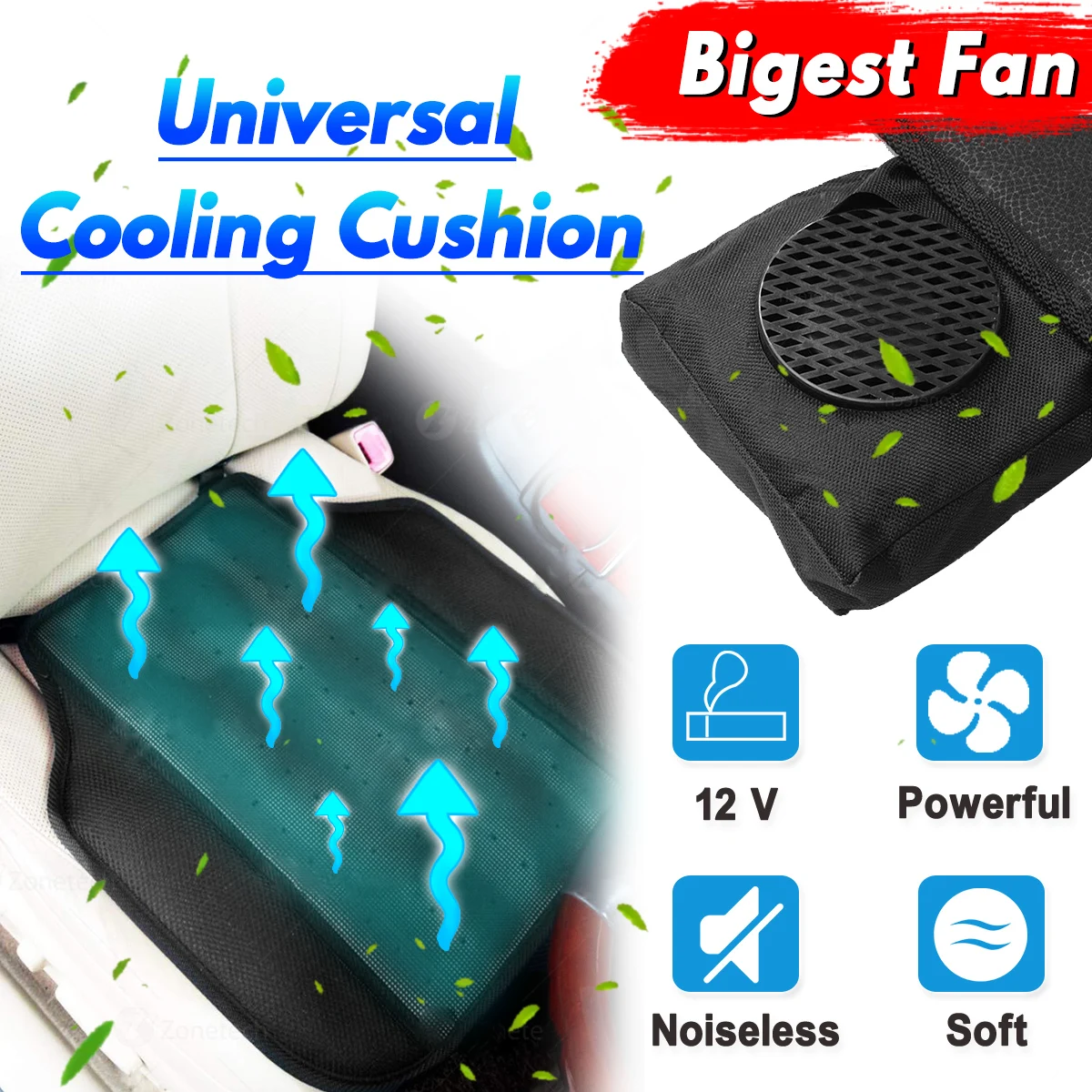 

12V BUILT-IN FAN Car Blowing Cool Wind Cold Air Mesh Cushion Seat Leather Cover Summer Refrigeration Cooling Ventilation Seat