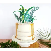 Натуральный зеленый Растительный Торт Топперы лазерные флажки для кексов джунгли Вечеринка день рождения детский душ торт Топпер свадебный торт украшение питания