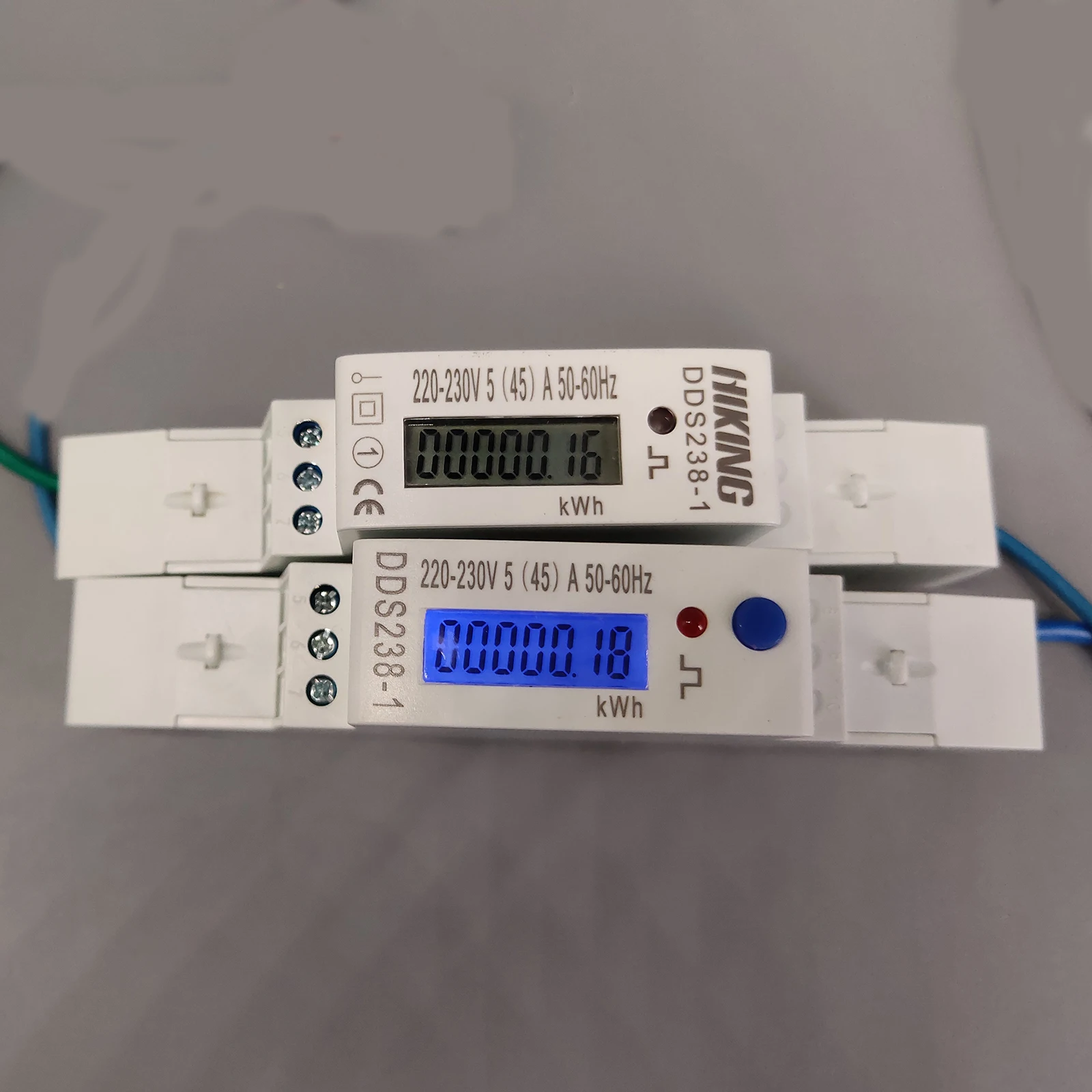 LCD 디스플레이 단상 딘 레일 KWH 와트 시간 딘 레일 블루 백라이트 에너지 미터, 5(45)A 45A 220V 230V 50HZ 60HZ