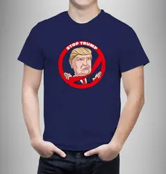 Остановить Трампа весело президента футболка Темно-синие Для мужчин короткий рукав 100% хлопок 2018 модный бренд Для мужчин топы уличная