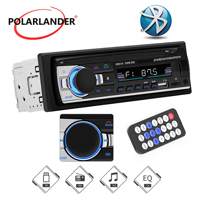 1 Din Bluetooth In Dash 530 Стерео FM DC 12V USB 2.1 Пульт дистанционного управления RCA AUX MP3 Audio Player Поддержка громкой связи