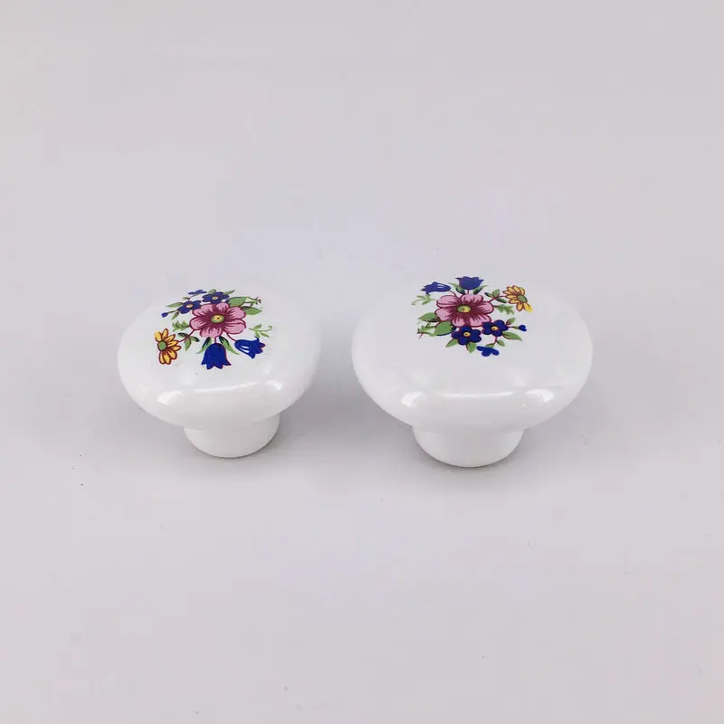 

1PC Flower Printed White Ceramic Door Knobs Modern Simple Furniture Handle Drawer Pulls Kitchen Cabinet Handles and Knobs