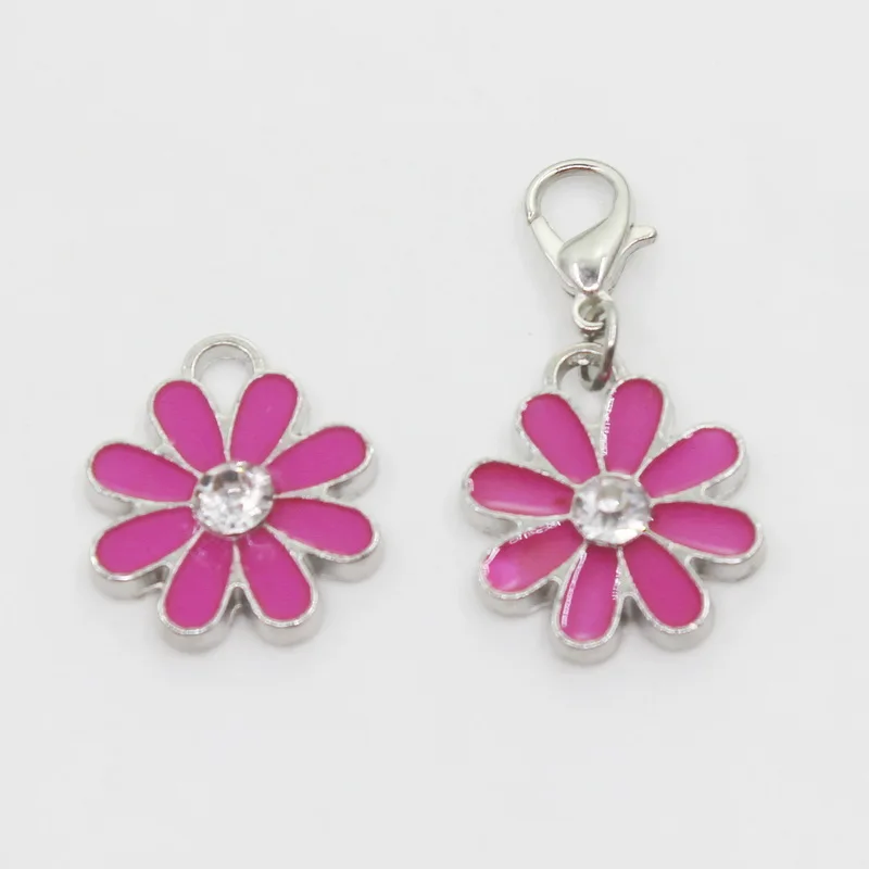 

New Arrival 20pcs/lot Pink Daisy Flower Dangle Charms Lobster Clasp DIY Bracelet Necklace Pendants Jewelry Hanging Charm