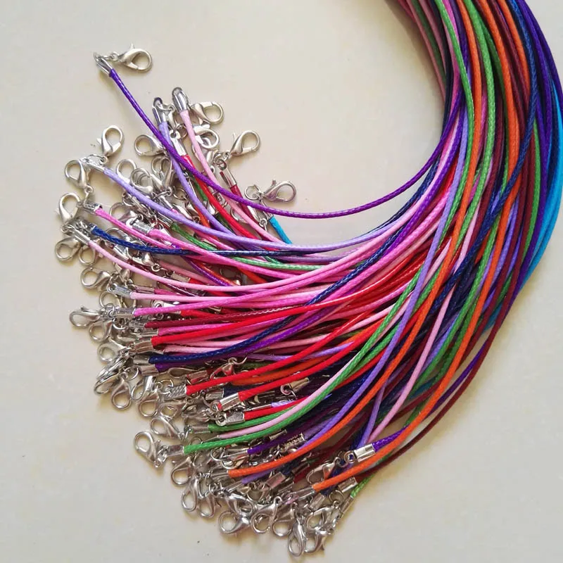 Lobster clasp 1.5mm 100pc mixed Wax Leather Cord necklace rope pendant 45cm jewelry diy pendants Free shipping wholesale