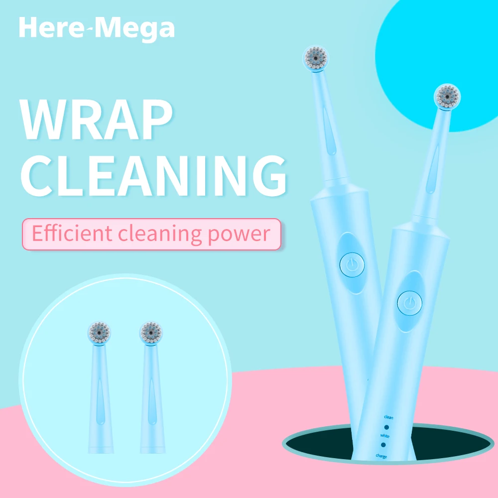 

HERE-MEGA Rotating Type Electric Toothbrush Super Waterproof Cleaning Whitening for Adult Timing Toothbrush 2 Heads R02