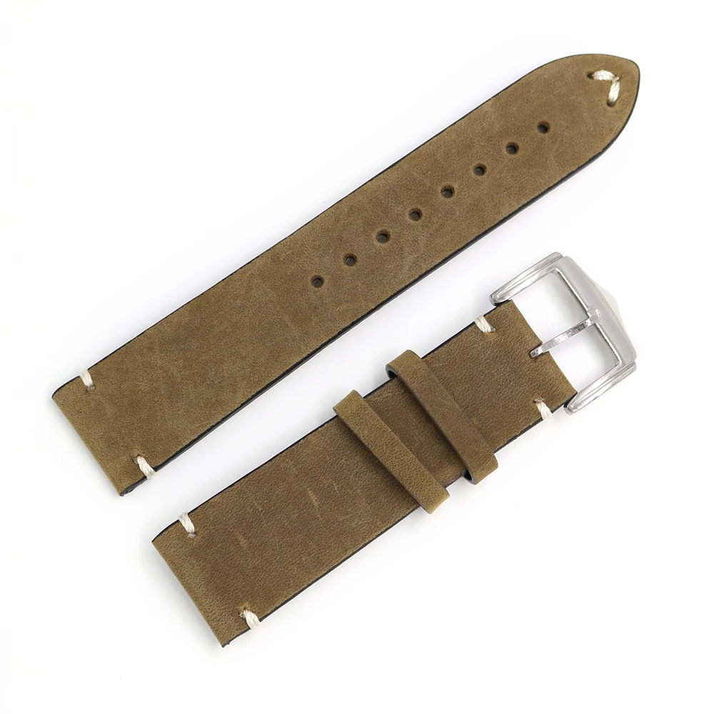 Rolamy Watch Band 20 22 24mm Leather Watchband For Rolex Omega Submariner Daytona Panerai Cowhide Suede Black Vintage Watch Belt