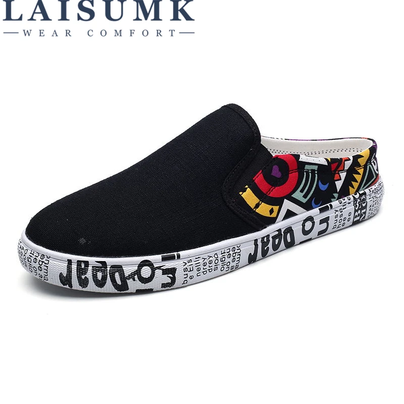 

LAISUMK 2019 New Arrive Style Men Casual Shoes Canvas Male Footwear Comfortable Flat Shoes Slip on Vulcanized Shoes Men Loafers