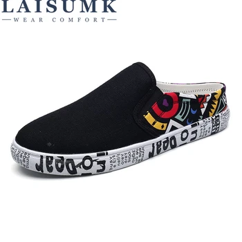

LAISUMK 2019 New Arrive Style Men Casual Shoes Canvas Male Footwear Comfortable Flat Shoes Slip on Vulcanized Shoes Men Loafers