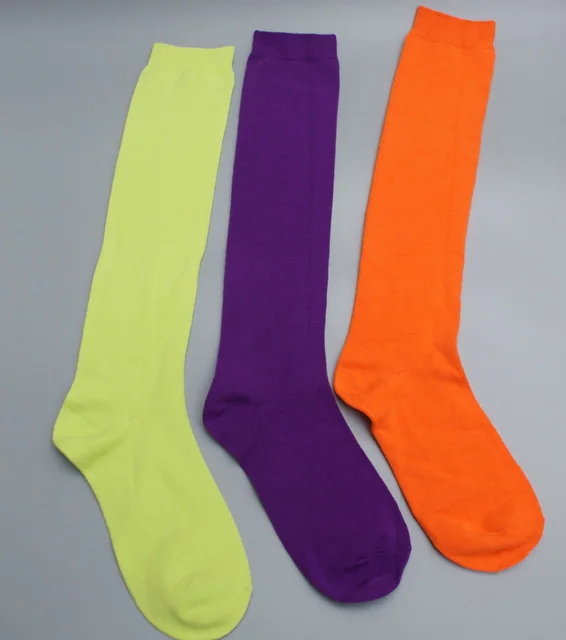 

New women Knee high Socks neon color sock soft cotton yellow purple orange