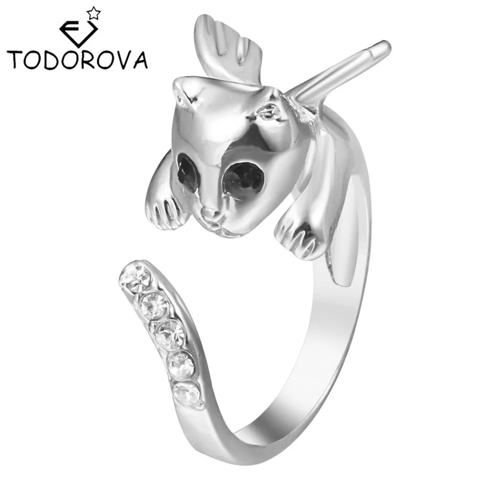 

Todorova 10pcs Angel Cat Wing Ring Unique Cat with Crystal Animal Rings for Women Anillos Adjustable Rings Fashion Jewelry