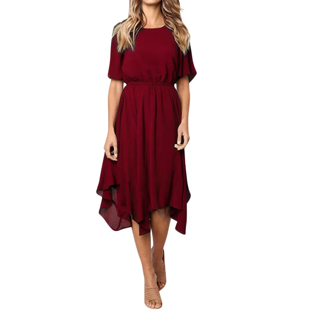 

dress women Casual Short Sleeve O Neck Knee Length Dress Evening Party dress girl sexy dress