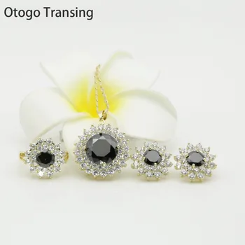

Otogo Transing Fashion Gold Color Women Jewelry Set Ring / Earrings / Necklace Blue AAAA+ Cubic Zirconia Jewelry Set-S099