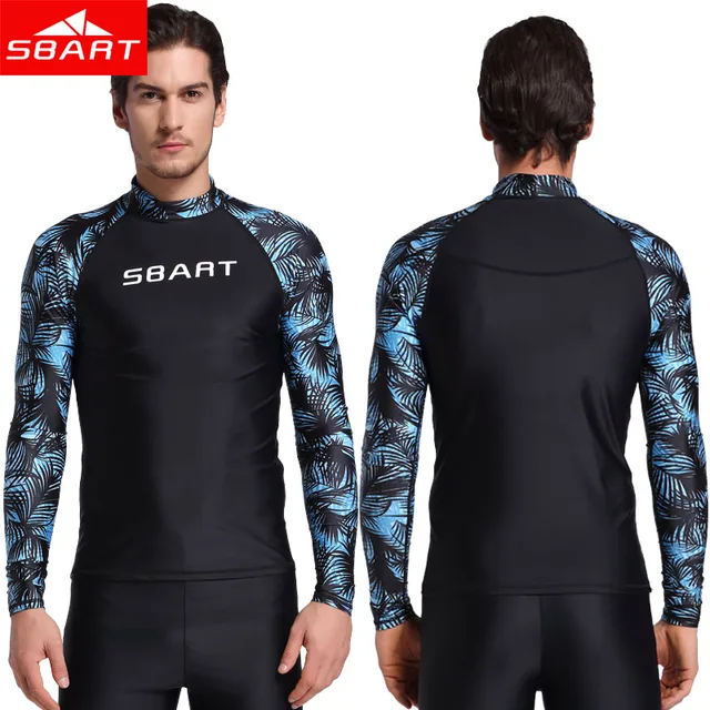SBART Summer Men Windsurf Rash Guards Lycra Surf Swim Shirt UV Protection Rash Guard Diving Tops 