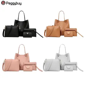 

4pcs/set Litchi Pattern Women PU Leather Shoulder Crossbody Handbags Clutch bag