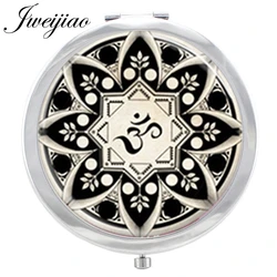 JWEIJIAO Yoga Mandala Symbol Makeup Mirror Chakra Henna Glass Cabochon Floding Round compact pocket Mirror espejo JWEIJIAO Yoga Mandala Symbol Makeup Mirror Chakra Henna Glass Cabochon Floding Round compact pocket Mirror espejo