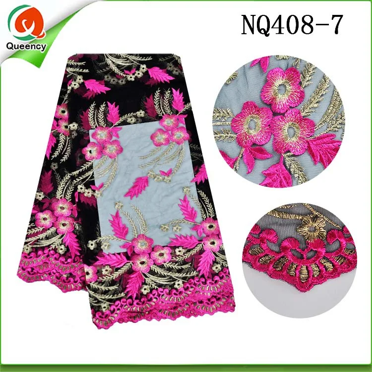 NQ408 разноцветные 5 ярдов африканская Тюлевая Сетка кружевная расшитая ткань для невесты и вечерние французское хлопчатобумажное кружево ткань