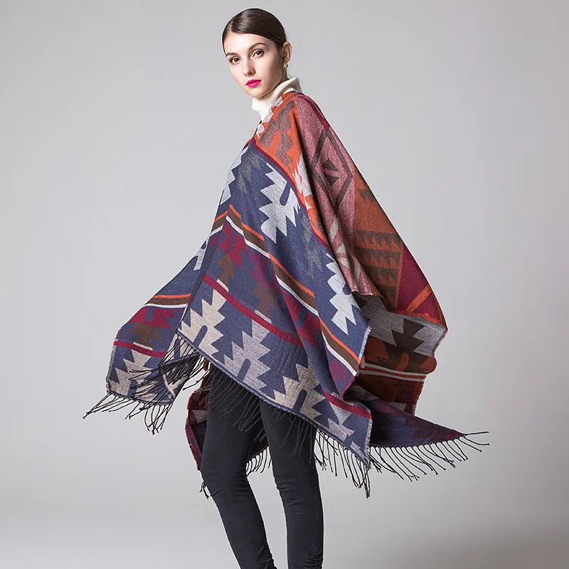 Goede Ethnicstyle geometrische vorm lange verdikking imitatie kasjmier split sjaal mantel infinity sjaal designer sjaal vrouwen luxe 2019